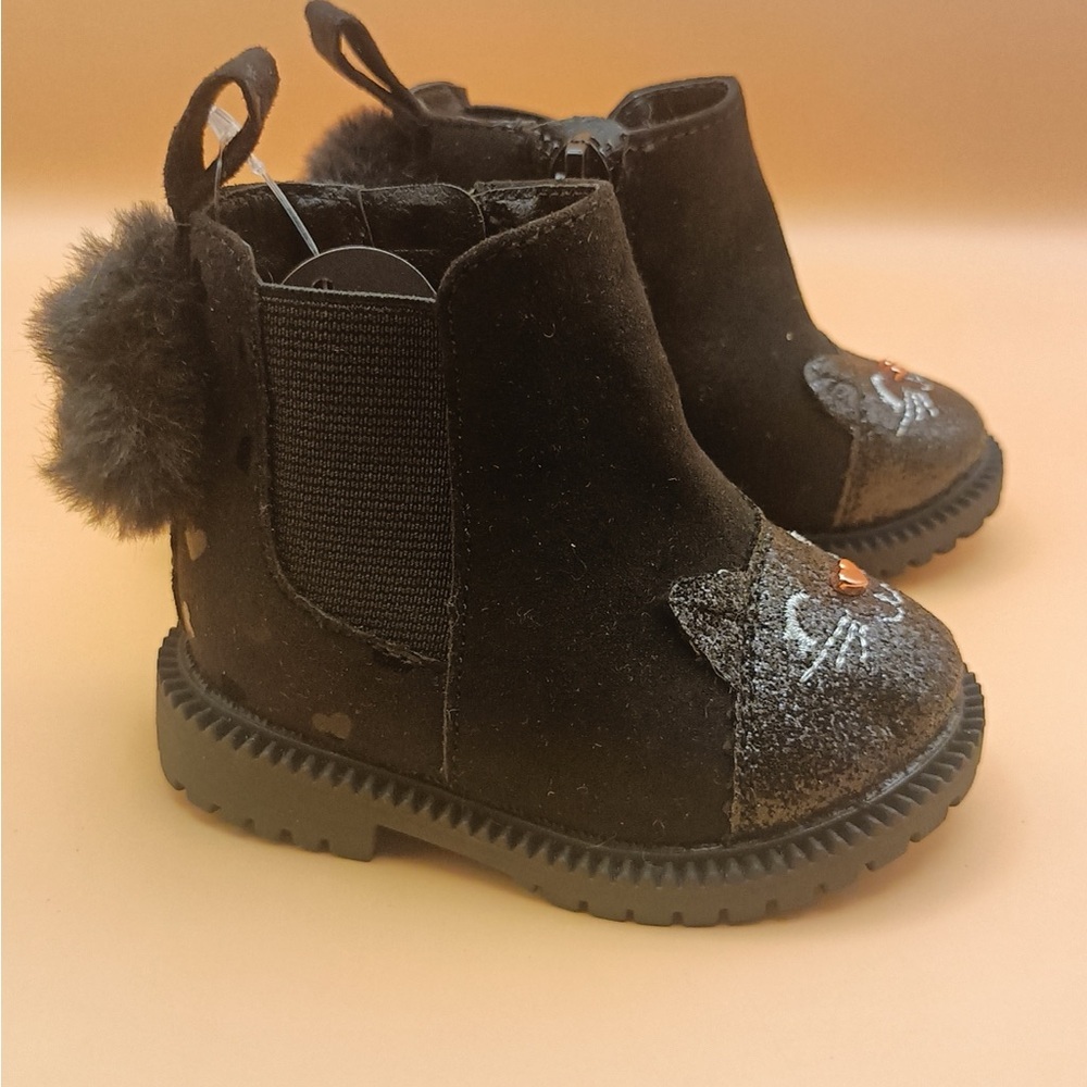 Wonder Nation Black Kids Boots with Cat Face